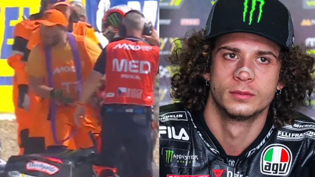MotoGP-leider Marco Bezzecchi biedt huilend zijn excuses aan de marshal aan na agressie die tot diskwalificatie leidde