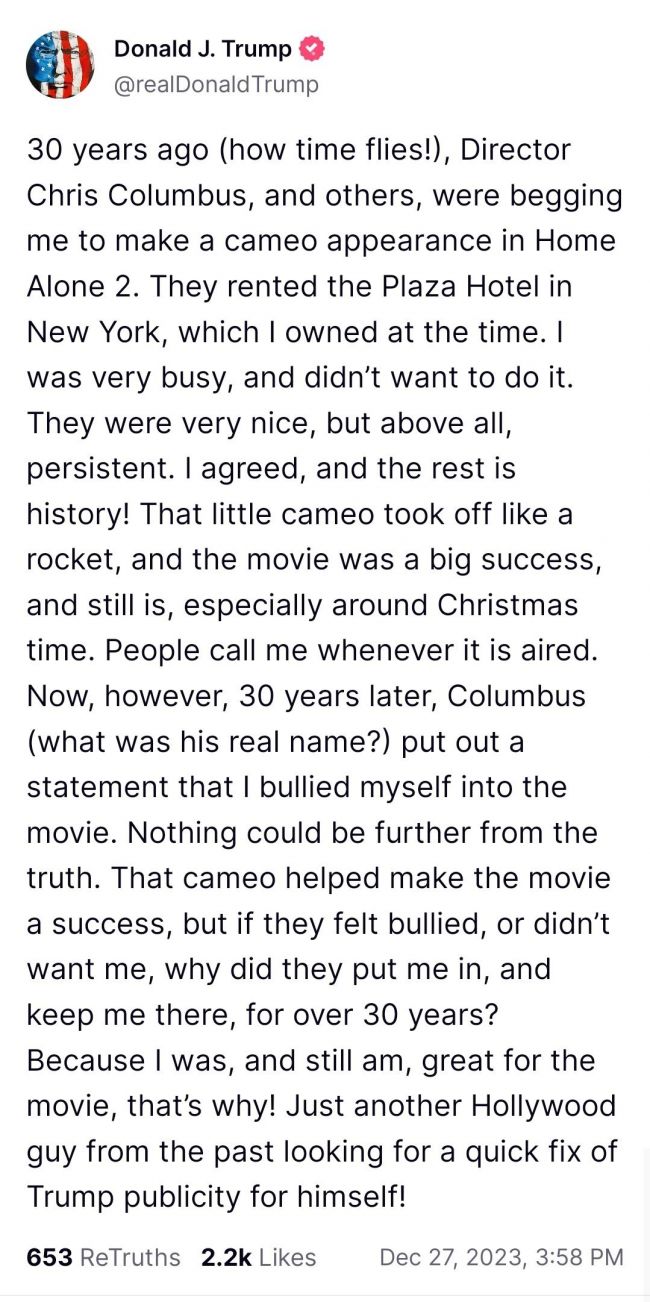 Donald Trump says the director of Home Alone 2 begged him to be in the film