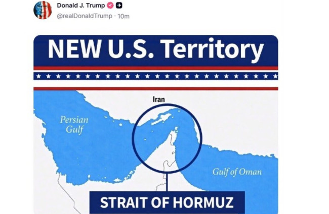 Donald Trump zegt in een bericht op Truth Social dat de Straat van Hormuz een 