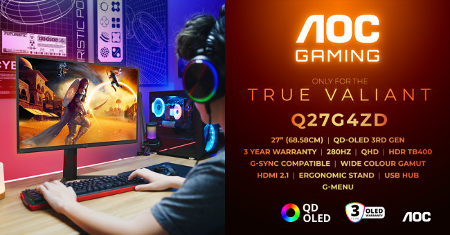 Dit is de nieuwe AOC GAMING Q27G4ZD monitor, de nieuwste in de derde generatie QD-OLED-technologie